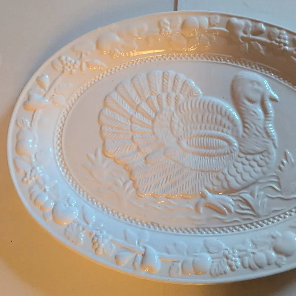 NWT Turkey Serving Platter White Ceramic Michael's Holiday Feast Foodie Kitchen